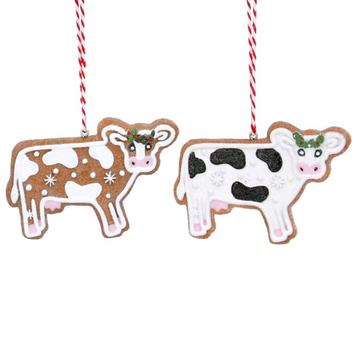 Gisela Graham Gingerbread Cow Resin Tree Decoration x2